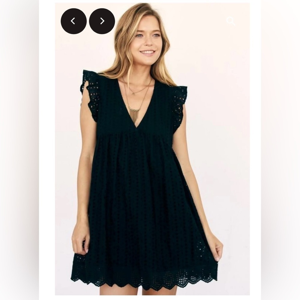 Amazon Women's Black Lace V-Neck Ruffle Sleeve Mini Dress M